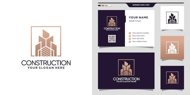 Inspiración en el diseño de logotipos de construcción con un concepto moderno y diseño de tarjetas de visita.