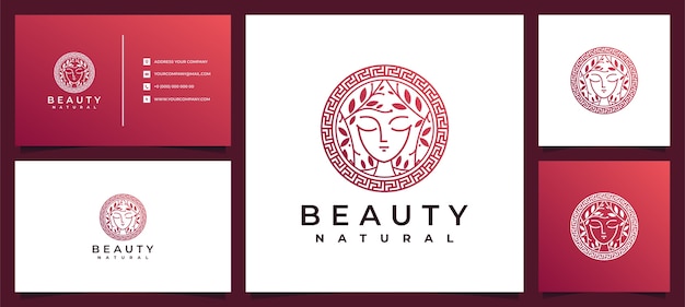 Inspiración para el diseño de logotipos de mujeres de belleza con tarjetas de presentación para el cuidado de la piel, salones y spas, con combinación de hojas