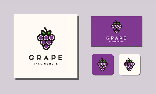 Inspiración de icono de vector de diseño de logotipo púrpura minimalista de fruta de uva