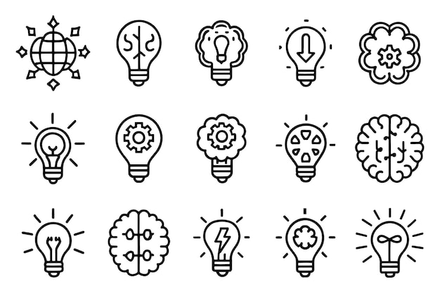 Inspiración Idea Cerebro relacionado conjunto de iconos editables aislado ilustración vectorial plano fondo blanco