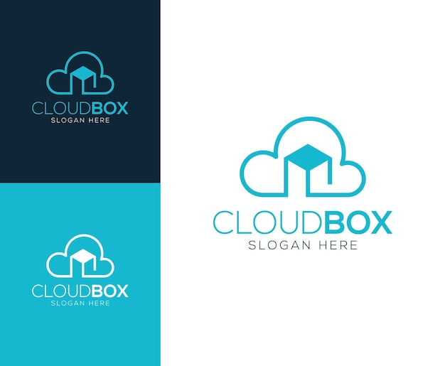 Inspiración de ilustración vectorial de diseño de logotipo de Cloud Box simple