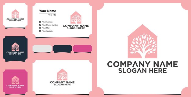 Inspiración del logotipo de bienes raíces con concepto de naturaleza y tarjeta de visita