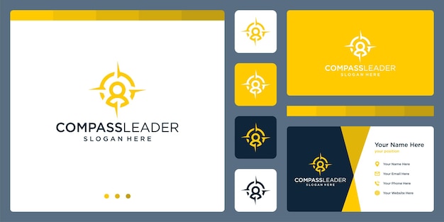 Inspiración del logotipo de la brújula con el logotipo de un líder. vector premium