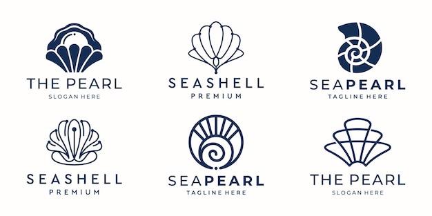 Inspiración para el logotipo de la concha de mar Conjunto de iconos de conchas de perlas Ilustración vectorial Icono vectorial de concha