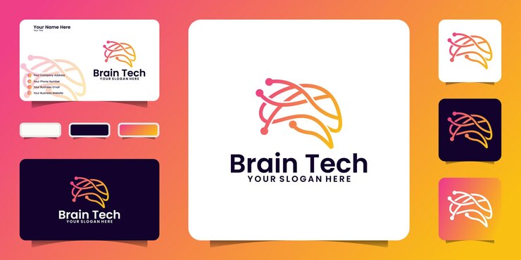 Vector inspiración de logotipo de diseño de cerebro con líneas de conectividad y plantilla de tarjeta de visita