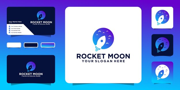 Inspiración del logotipo del diseño del cohete y la luna e inspiración de la tarjeta de presentación