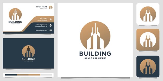 Inspiración de logotipo de edificio creativo con diseño de monograma en forma de círculo y plantilla de tarjeta de visita.