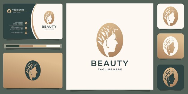 Inspiración de logotipo de mujer de belleza de lujo para el cuidado de la piel, salón y spa. con plantilla de tarjeta de visita.