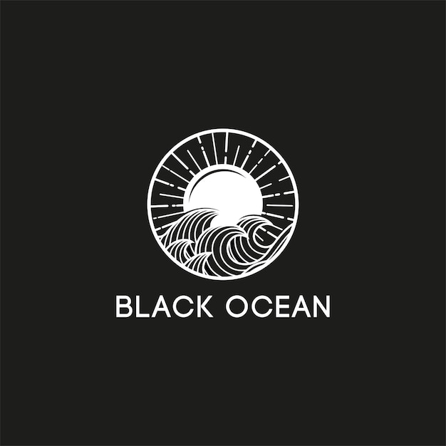 Vector inspiración del logotipo del océano negro, mar, ola, luna