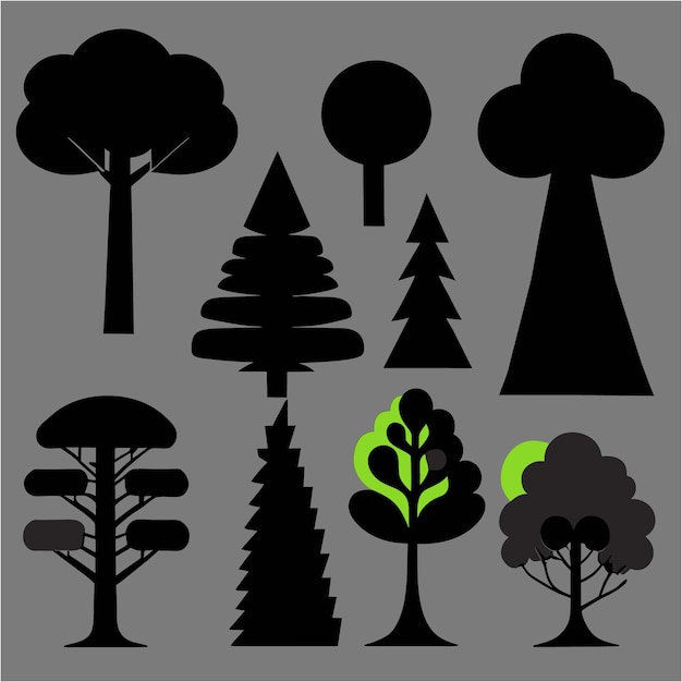 Vector inspiración natural del diseño gráfico siluetas de vegetación y forestación