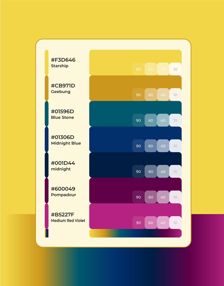 Vector inspiración de paleta de 10 colores con colores de tinte y código hexadecimal