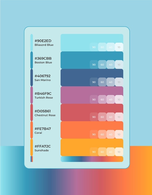 Inspiración de paleta de 10 colores con colores de tinte y código hexadecimal