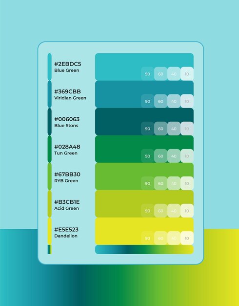 Inspiración de paleta de 10 colores con colores de tinte y código hexadecimal