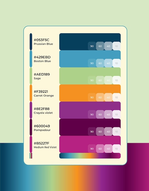 Inspiración de paleta de 10 colores con colores de tinte y código hexadecimal