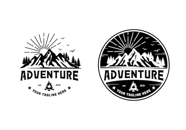 Inspiración de plantilla de diseño de logotipo de aventura de colina, pico, montaña