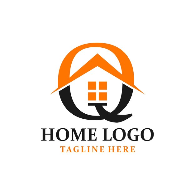 Inspiración de la plantilla de diseño del logotipo de la casa de la letra Q, ilustración vectorial.