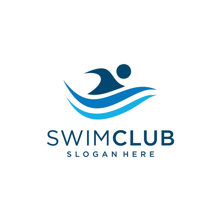 Inspiración de plantilla de diseño de logotipo de hombre de natación en azul.