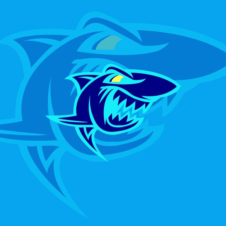 inspiración tiburón logo esport con fondo azul