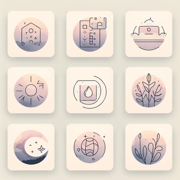 Vector instagram destaca las cubiertas del conjunto de iconos vector dibujado a mano de color púrpura