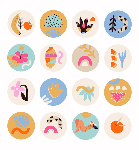 Instagram destaca la portada conjunto de iconos plantilla de redes sociales