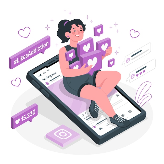 Instagram le gusta la ilustración del concepto de adicción