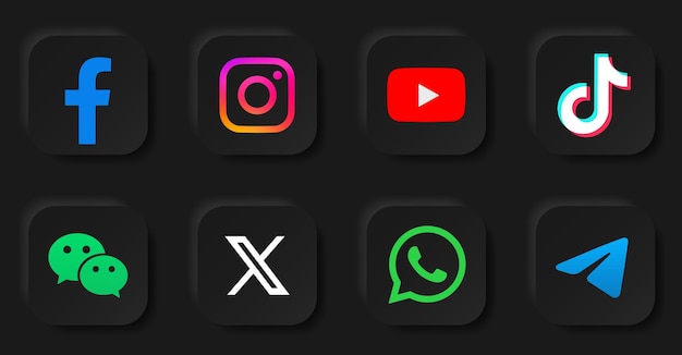 Instagram TikTok Facebook Iconos de aplicaciones de Whatsapp Describir los logotipos de las redes sociales Neomorfismo