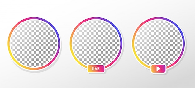 Instagram en vivo. marco de perfil de círculo gradiente para transmisión en vivo en las redes sociales.