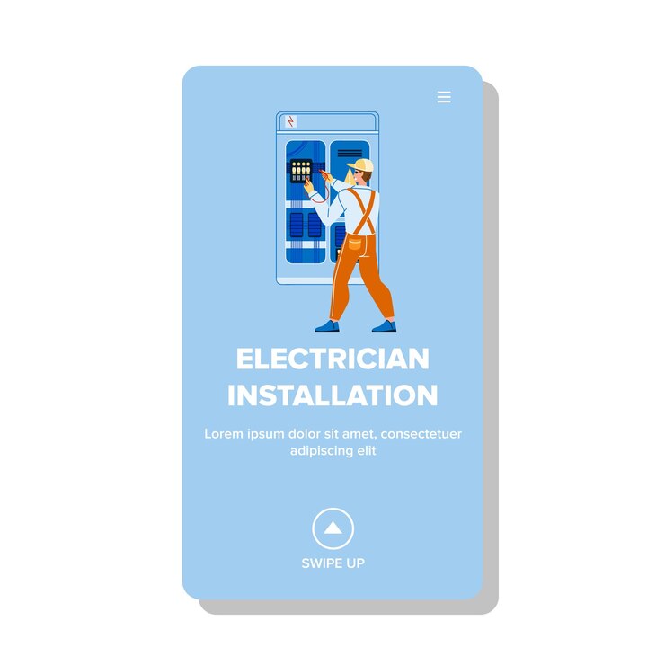Vector instalación de electricista hacer reparador vector instalación de electricista cables eléctricos y fabricación de gabinetes servicio de reparación trabajador carácter electricidad trabajo profesional web ilustración de dibujos animados plana