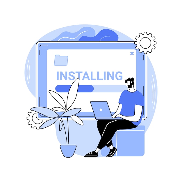 Instalación de software ilustraciones de vectores de dibujos animados aislados