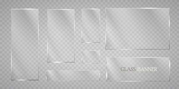 Se instalan placas de vidrio Banners de vidrio de vector sobre un fondo transparente Vidrio Pinturas de vidrio Marcos de color