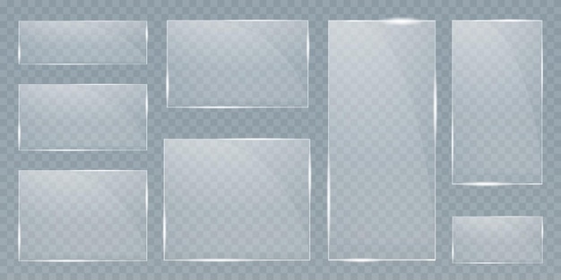 Se instalan placas de vidrio banners de vidrio de vector sobre un fondo transparente vidrio pinturas de vidrio marcos de color