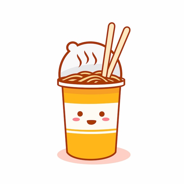 Instan taza de fideos ilustración linda personaje de comida con sonrisa
