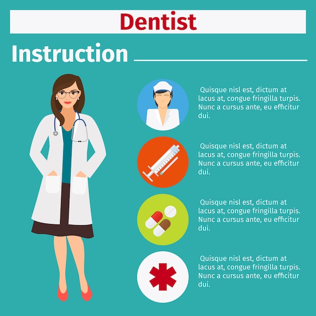 Vector instrucción de equipo médico para dentista.