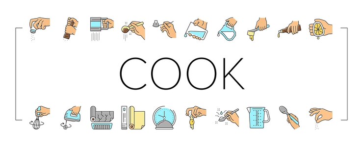 Vector instrucciones de cocina para preparar iconos de comida set vector
