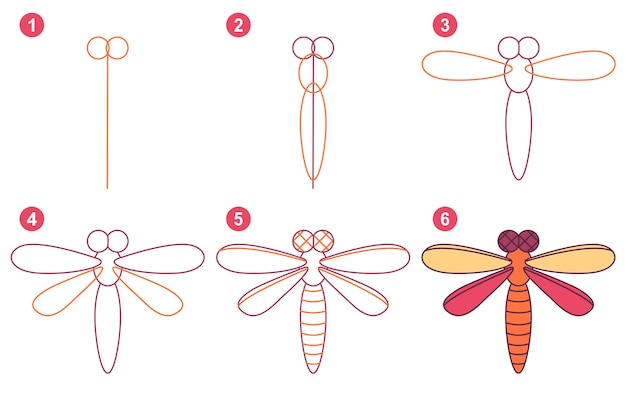 Instrucciones para dibujar libélula paso a paso.