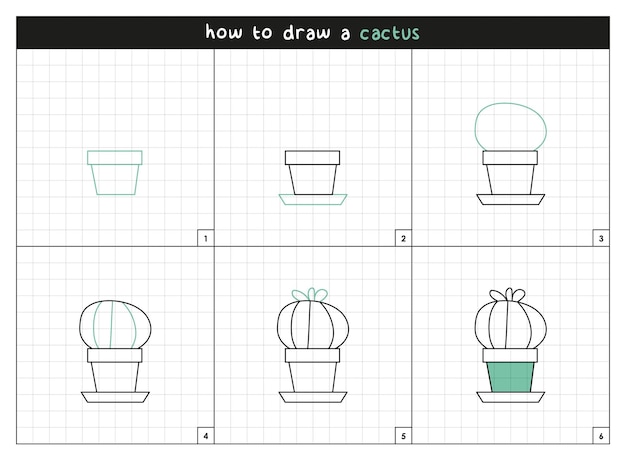 Instrucciones de dibujo de líneas vectoriales de cactus paso a paso