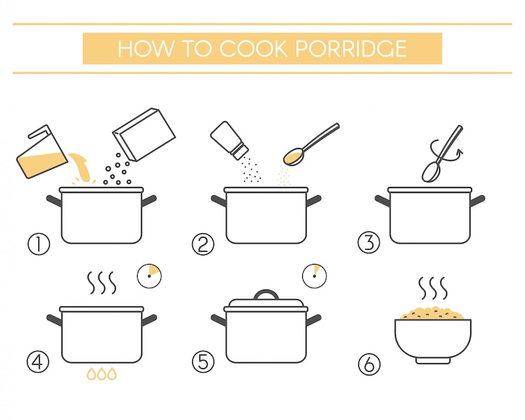 Vector instrucciones para la preparación de alimentos. pasos para cocinar gachas.