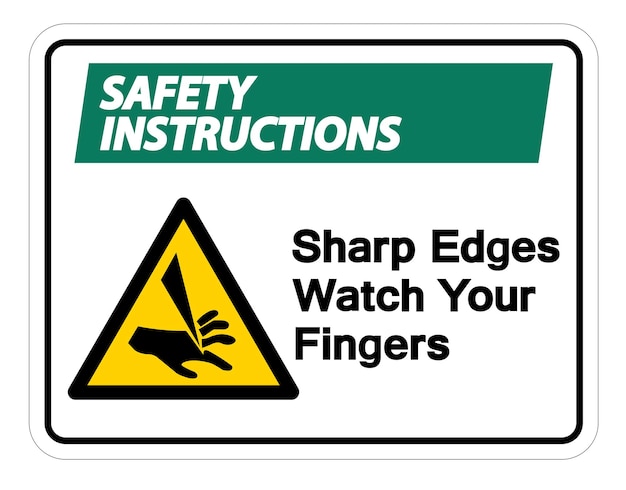 Instrucciones de seguridad Borde afilado Cuidado con los dedos Símbolo Signo aislado en fondo blanco Ilustración vectorial