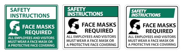 Instrucciones de seguridad Se requieren máscaras faciales Sello sobre fondo blanco