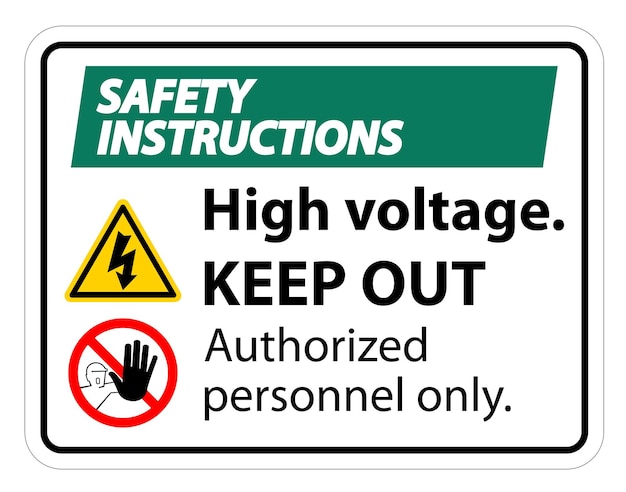 Instrucciones de seguridad Signo de alto voltaje No entrar aislado en fondo blanco Ilustración vectorial EPS10