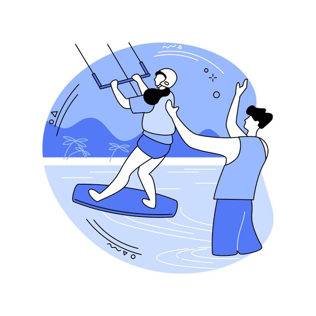 Instructor de kitesurf ilustraciones de vectores de dibujos animados aislados