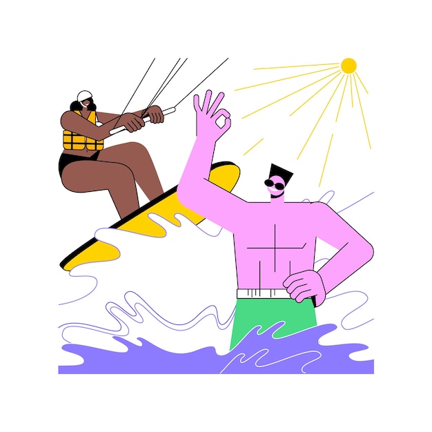 Instructor de kitesurf ilustraciones de vectores de dibujos animados aislados