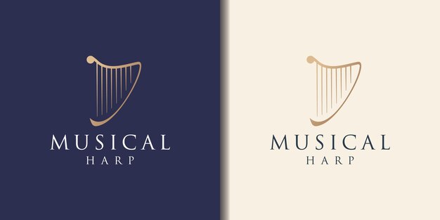 Instrumento de arpa elegante y de lujo Inspiración en el diseño del logotipo color dorado