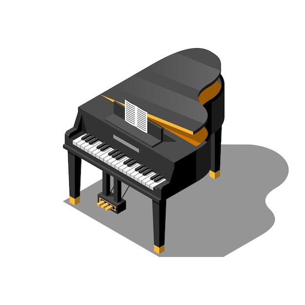 Instrumento musical 3d isométrico teclas de piano elemento de reproducción estilo de diseño vectorial para conciertos