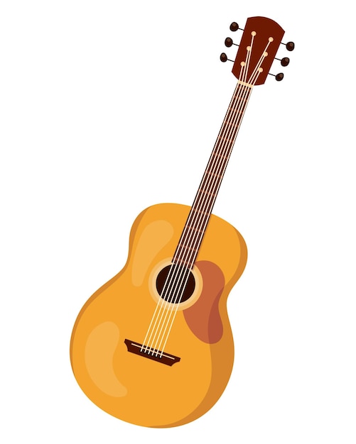 Vector instrumento musical clásico de cuerdas guitarra con hermoso ornamento decorativo guitarra acústica de madera de seis cuerdas para conciertos vacaciones festivales ilustración de dibujos animados vectorial aislada