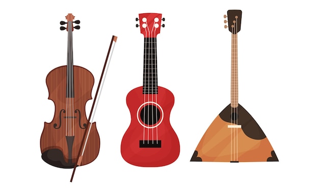 Instrumento musical de cuerda con conjunto vectorial de violín y guitarra