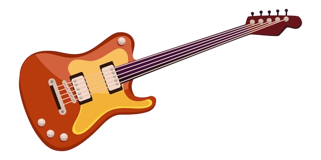 Instrumento musical guitarra eléctrica aislada sobre fondo blanco Icono de diseño de estilo plano Equipo musical guitarra eléctrica de madera guitarra de color marrón Ilustración vectorial
