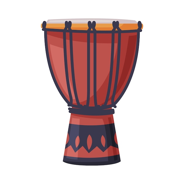 Instrumento musical de percusión de tambor Djembe Ilustración vectorial de estilo plano en fondo blanco