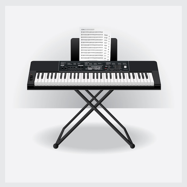 Vector instrumento de teclado con la nota de la canción ilustración vectorial