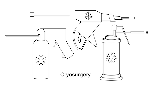 Vector instrumentos criogénicos para ilustración de línea vectorial de criocirugía nitrógeno líquido